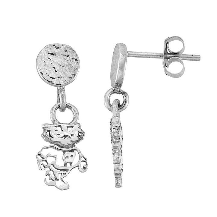 Dayna U Sterling Silver Wisconsin Badgers Hammered Post Drop Earrings, Women's, Grey