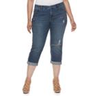 Plus Size Jennifer Lopez Embellished Boyfriend Denim Capris, Women's, Size: 18 W, Dark Blue