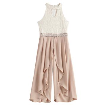 Girls 7-16 Love, Jayne Sleeveless Lace Keyhole Jumpsuit, Size: 16, Lt Brown