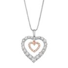 Two Tone Sterling Silver 1/5 Carat T.w. Diamond Double Heart Pendant, Women's, Size: 18, White