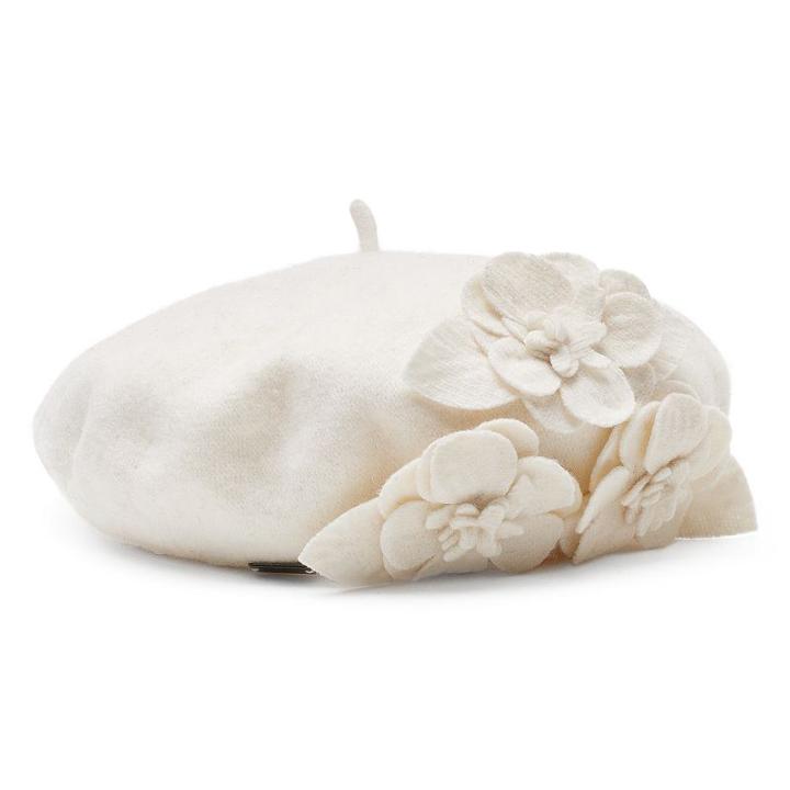 Betmar Wool Floral Beret, Women's, White