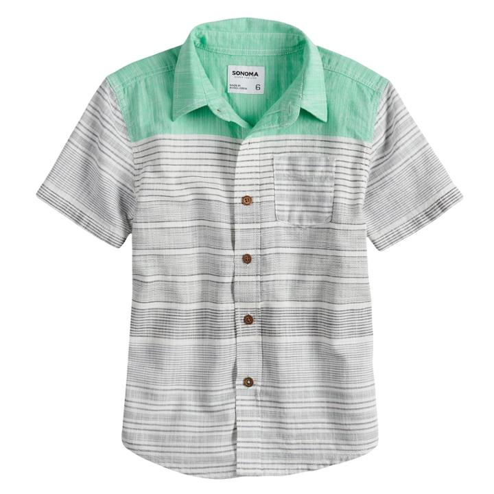 Boys 4-7x Sonoma Goods For Life&trade; Button Down Striped Shirt, Size: 7, Med Green