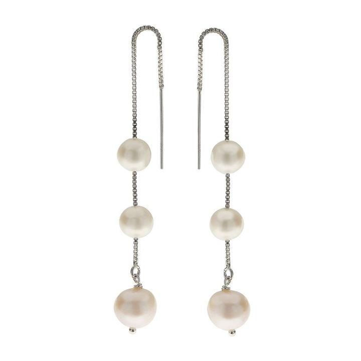 Pearlustre By Imperial Sterling Silver Freshwater Cultured Pearl Threader Earrings, Women's, White