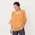 Women's Lc Lauren Conrad Print Keyhole Top, Size: Xs, Lt Orange