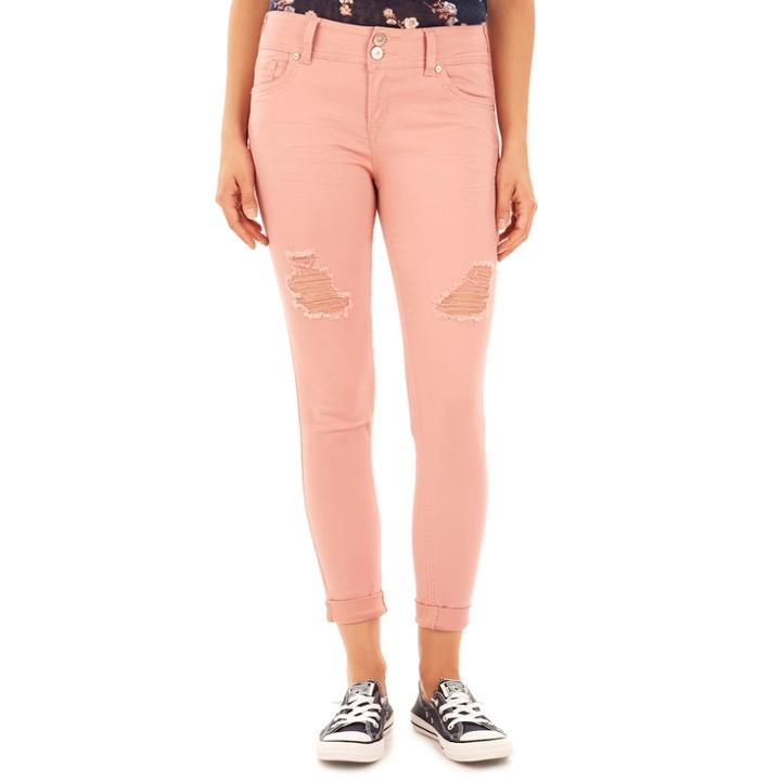 Juniors' Wallflower Curvy Ripped Ankle Pants, Teens, Size: 0, Med Pink