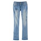 Girls 7-16 & Plus Size Mudd&reg; Embroidered Flower Ripped Double-button Skinny Bootcut Jeans, Size: 10, Blue Other