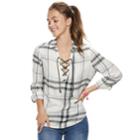 Juniors' Mudd&reg; Lace-up Plaid Flannel Shirt, Teens, Size: Small, White