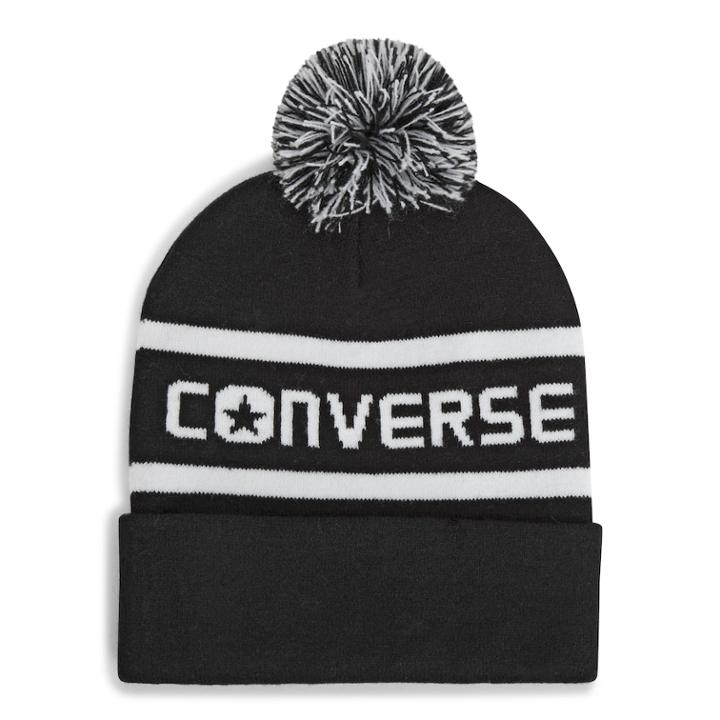 Women's Converse Wordmark Knit Pom Pom Beanie, Black