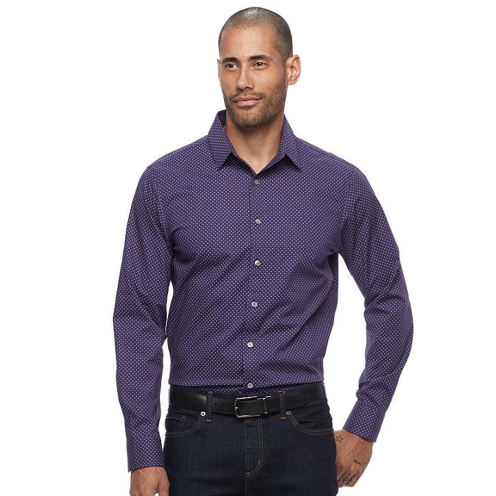 Men's Apt. 9&reg; Slim-fit Stretch Button-down Shirt, Size: Med Slim, Purple