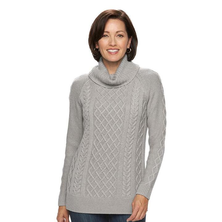 Women's Croft & Barrow&reg; Cable-knit Cowlneck Sweater, Size: Xl, Light Grey