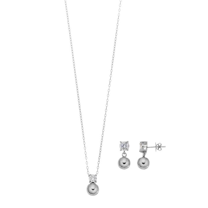 Sterling Silver Cubic Zirconia Pendant & Earring Set, Women's, White