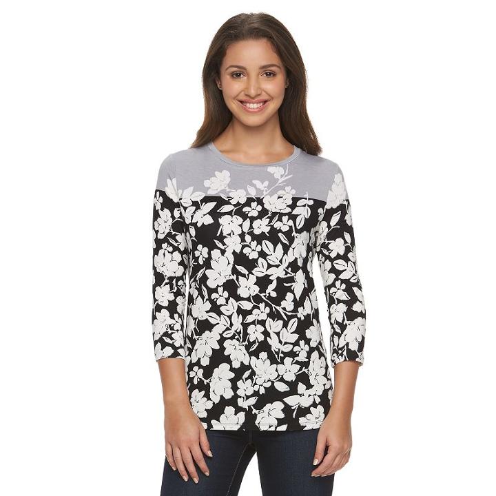 Petite Croft & Barrow&reg; Print Crewneck Tee, Women's, Size: M Petite, Oxford