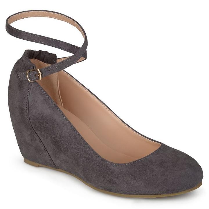 Journee Collection Tibby Women's Ankle Strap Wedges, Girl's, Size: Medium (7), Grey
