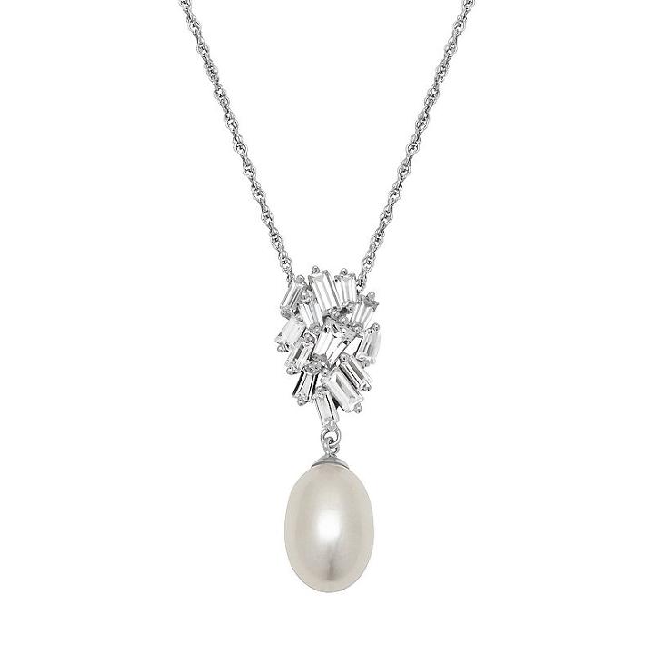 Simply Vera Vera Wang Sterling Silver Cultured Pearl & Lab-created White Sapphire Cluster Pendant, Women's, Size: 18