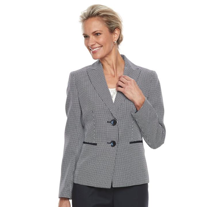 Women's Le Suit Double Button Tweed Pant Suit Set, Size: 18, Blue (navy)