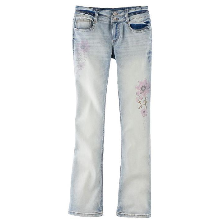 Girls 7-16 & Plus Size Mudd&reg; Faded Flower Double-button Skinny Bootcut Jeans, Size: 14, Light Blue