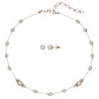 Simulated Pearl Station Necklace & Stud Earring Set, Women's, White