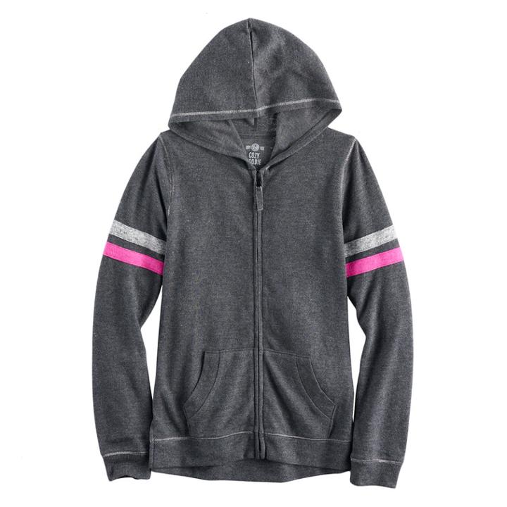 Girls 7-16 So&reg; Zip-up Soft Hoodie, Size: 14, Black
