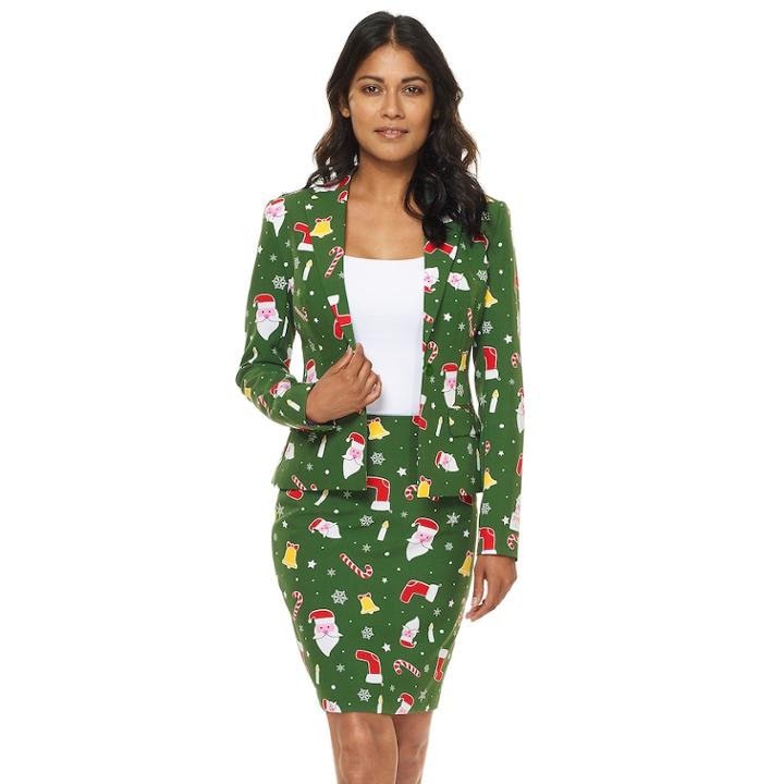 Women's Opposuits Holiday Jacket & Skirt Set, Size: 8, Dark Green
