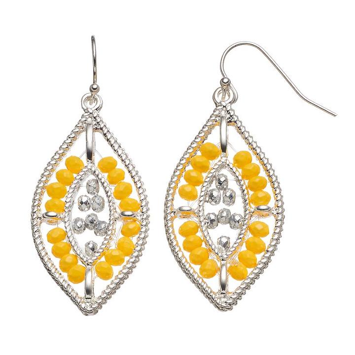 Yellow Beaded Marquise Drop Earrings, Women's