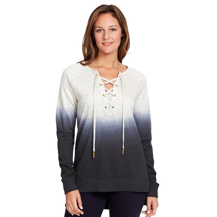 Women's Gloria Vanderbilt Dip-dye Lace Up Sweatshirt, Size: Medium, Black