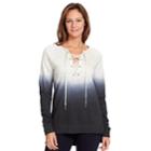 Women's Gloria Vanderbilt Dip-dye Lace Up Sweatshirt, Size: Medium, Black
