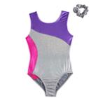 Girls 4-14 Jacques Moret Colorblocked Leotard With Scrunchie, Size: Xs, Brown Over