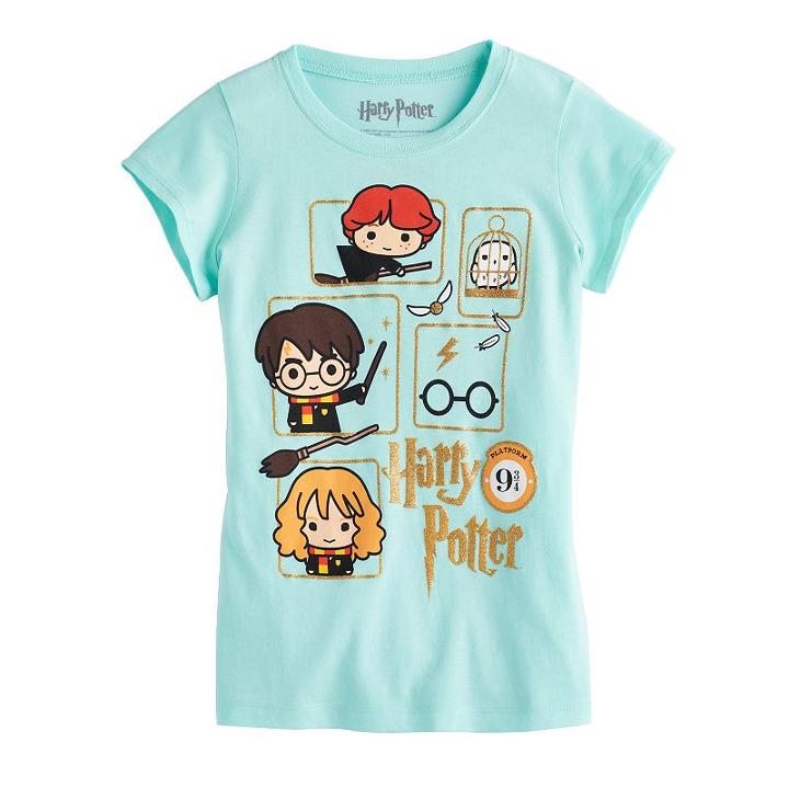 Girls 7-16 Harry Potter Harry Potter, Hermione & Ron Weasley Glitter Graphic Tee, Size: Medium, Lt Green