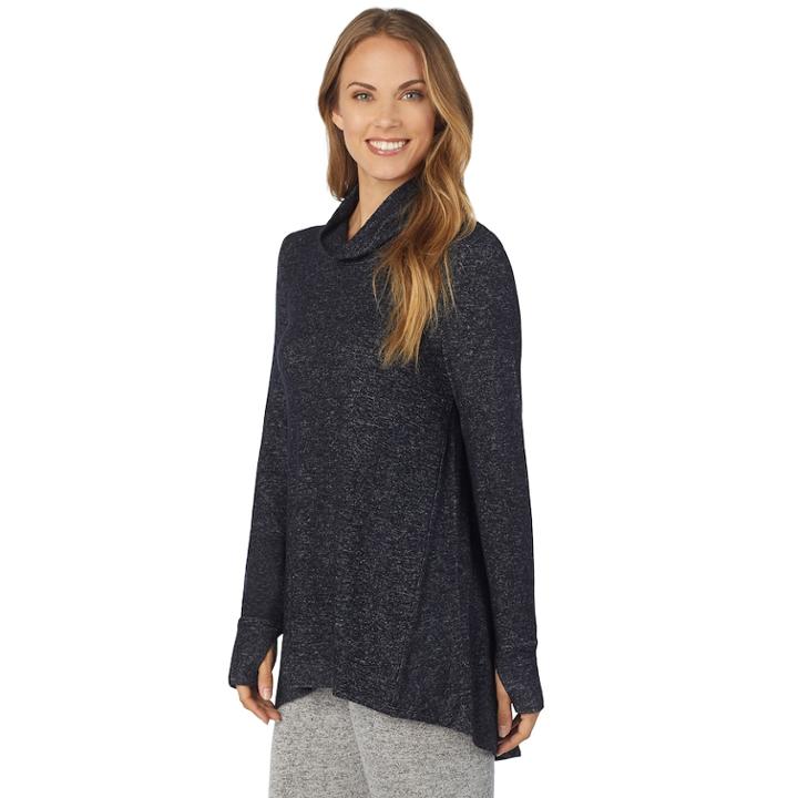 Women's Cuddl Duds Soft Knit Cowlneck Top, Size: Large, Grey (charcoal)