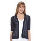 Petite Croft & Barrow&reg; Open Work Crop Cardigan, Women's, Size: L Petite, Blue