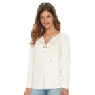Women's Chaps Lace-up Peasant Top, Size: Medium, White