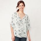 Women's Lc Lauren Conrad Print Flounce Sleeve Top, Size: Xxl, White