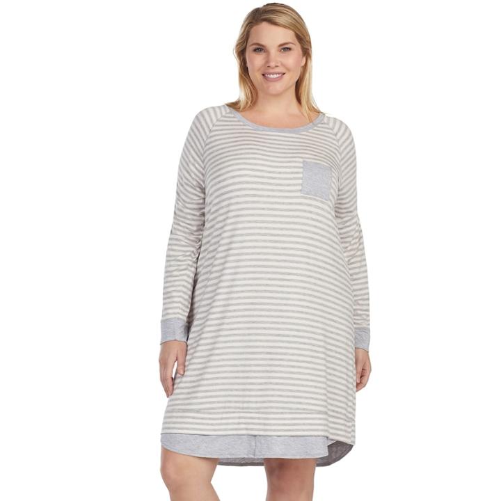 Plus Size Cuddl Duds Simply Sweet Long Sleeve Crewneck Sleep Shirt, Women's, Size: 1xl, Grey