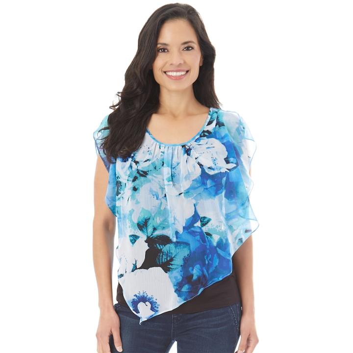 Petite Apt. 9&reg; Printed Popover Top, Women's, Size: S Petite, Blue Watercolor