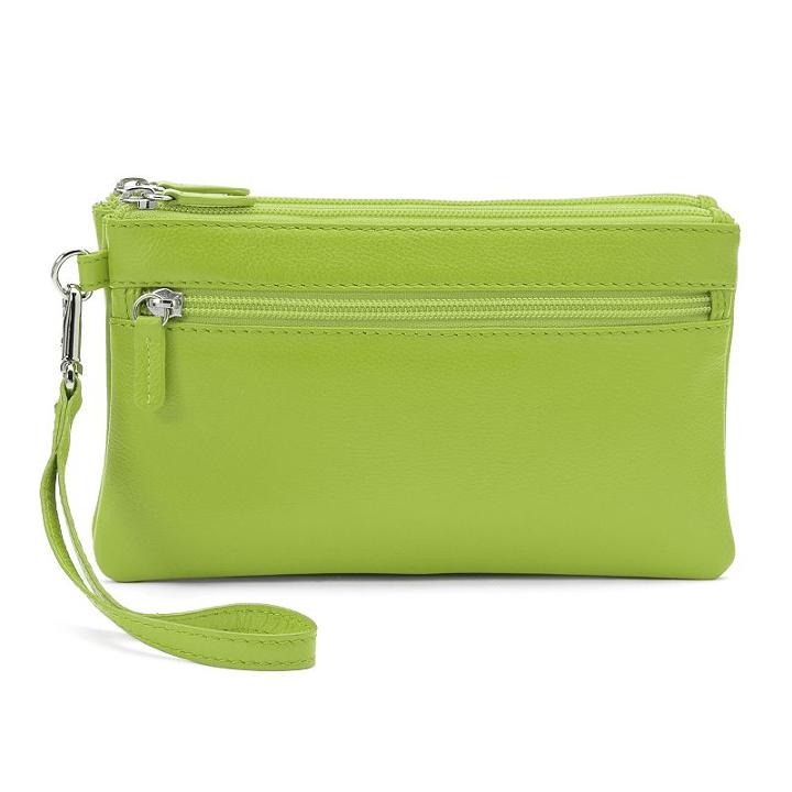 Ili Double-zip Leather Wristlet, Women's, Green