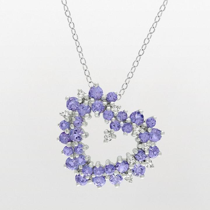 Sterling Silver 1/8-ct. T.w. Diamond And Tanzanite Heart Pendant, Women's, Size: 18, Purple
