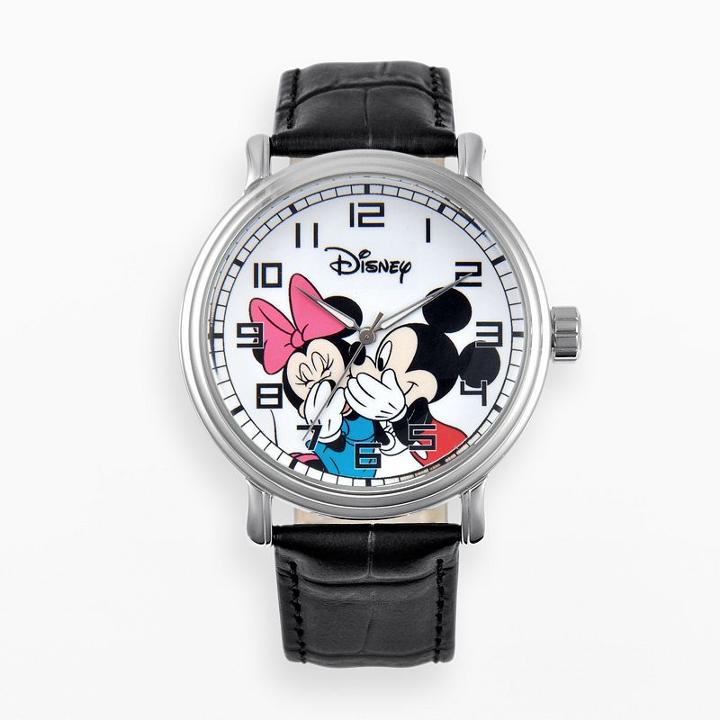 Disney's Mickey & Minnie Mouse Men's Leather Watch, Black