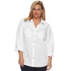 Plus Size Croft & Barrow&reg; Cuffed Button-down Shirt, Women's, Size: 3xl, White Oth