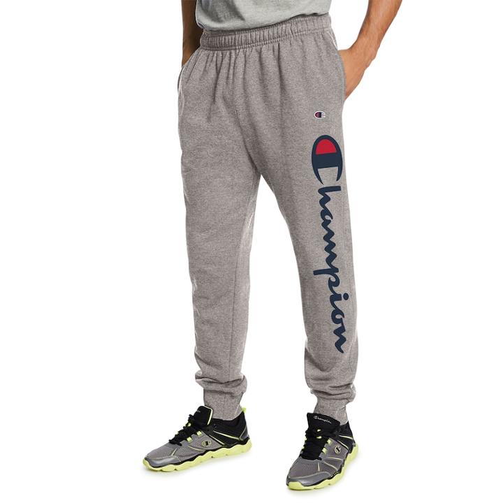 Men's Champion Script Fleece Jogger Pants, Size: Large, Dark Grey
