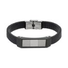 Men's Stainless Steel & Black Leather Bracelet, Size: 8.5