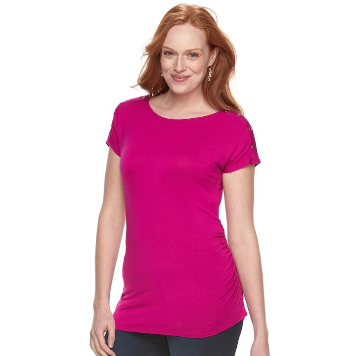 Maternity A:glow Ruched Snap-shoulder Nursing Tee, Women's, Size: L-mat, Dark Pink