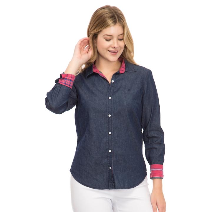 Women's Izod Essential Button-down Shirt, Size: Large, Dark Blue