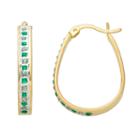 18k Gold-over-silver Emerald And Diamond Accent Pear Hoop Earrings, Women's, Green