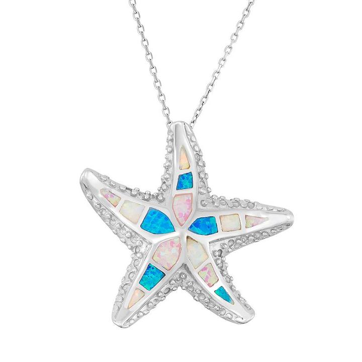 Sterling Silver Lab-created Opal Starfish Pendant Necklace, Women's, Size: 18, Multicolor