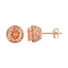 14k Rose Gold Over Silver Peach Quartz & Amethyst Halo Stud Earrings, Women's, Orange