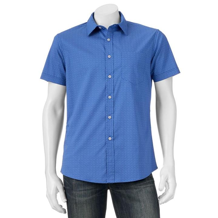 Men's Apt. 9&reg; Slim-fit Patterned Stretch Button-down Shirt, Size: Small Slim, Blue (navy)