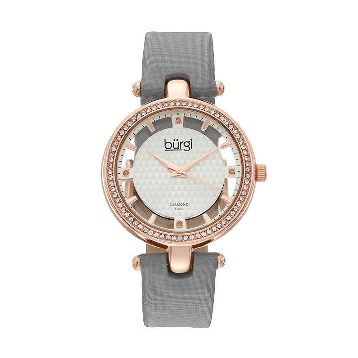 Burgi Women's Diamond & Crystal Leather Swiss Watch, Grey