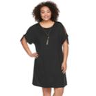 Juniors' Plus Size Lily Rose Tie-sleeve Shift Dress & Necklace Set, Teens, Size: 1xl, Black