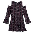 Girls 7-16 & Plus Size Mudd&reg; Cold-shoulder Bell Sleeve Patterned Dress, Size: 20 1/2, Black