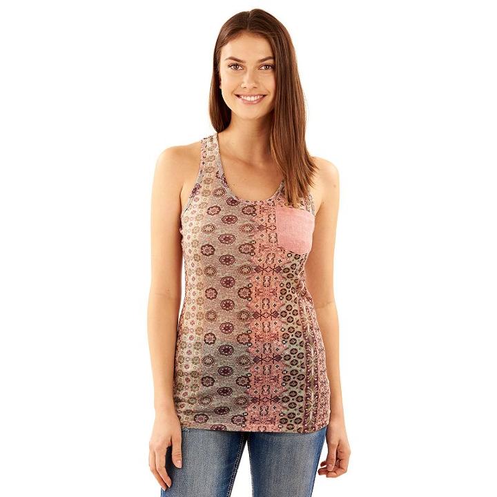Juniors' Wallflower Print Pocket Racerback Tank, Teens, Size: Medium, Red/coppr (rust/coppr)